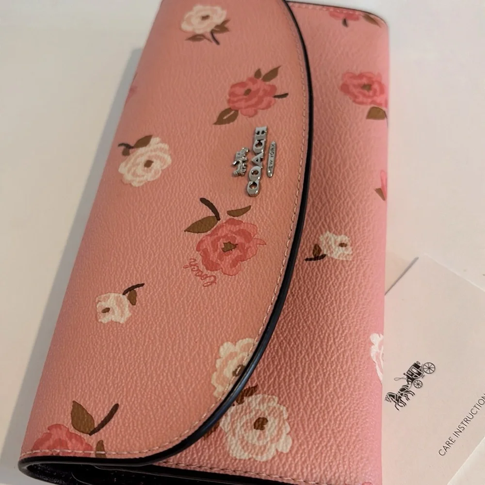 Coach Pink Floral Continental Wallet with Silver Logo - Picture 3 of 7
